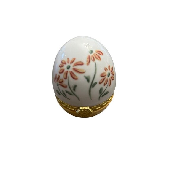 Hand-Painted Porcelain Trinket Box Egg With Floral Design - Picture 1 of 7